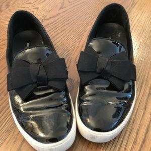 michael kors collection black patent bow sneakers